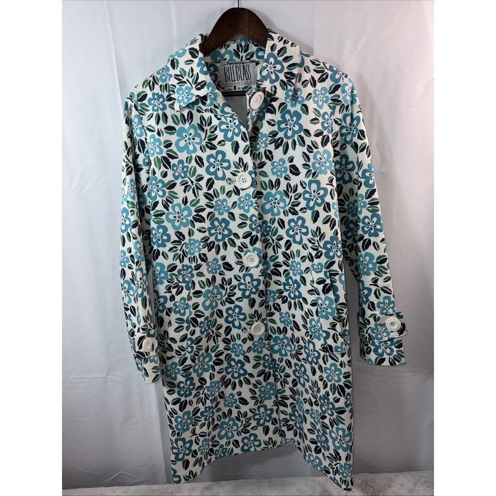 Vintage Bill Blass Signature Trench Coat Double Breasted All Over Floral Print